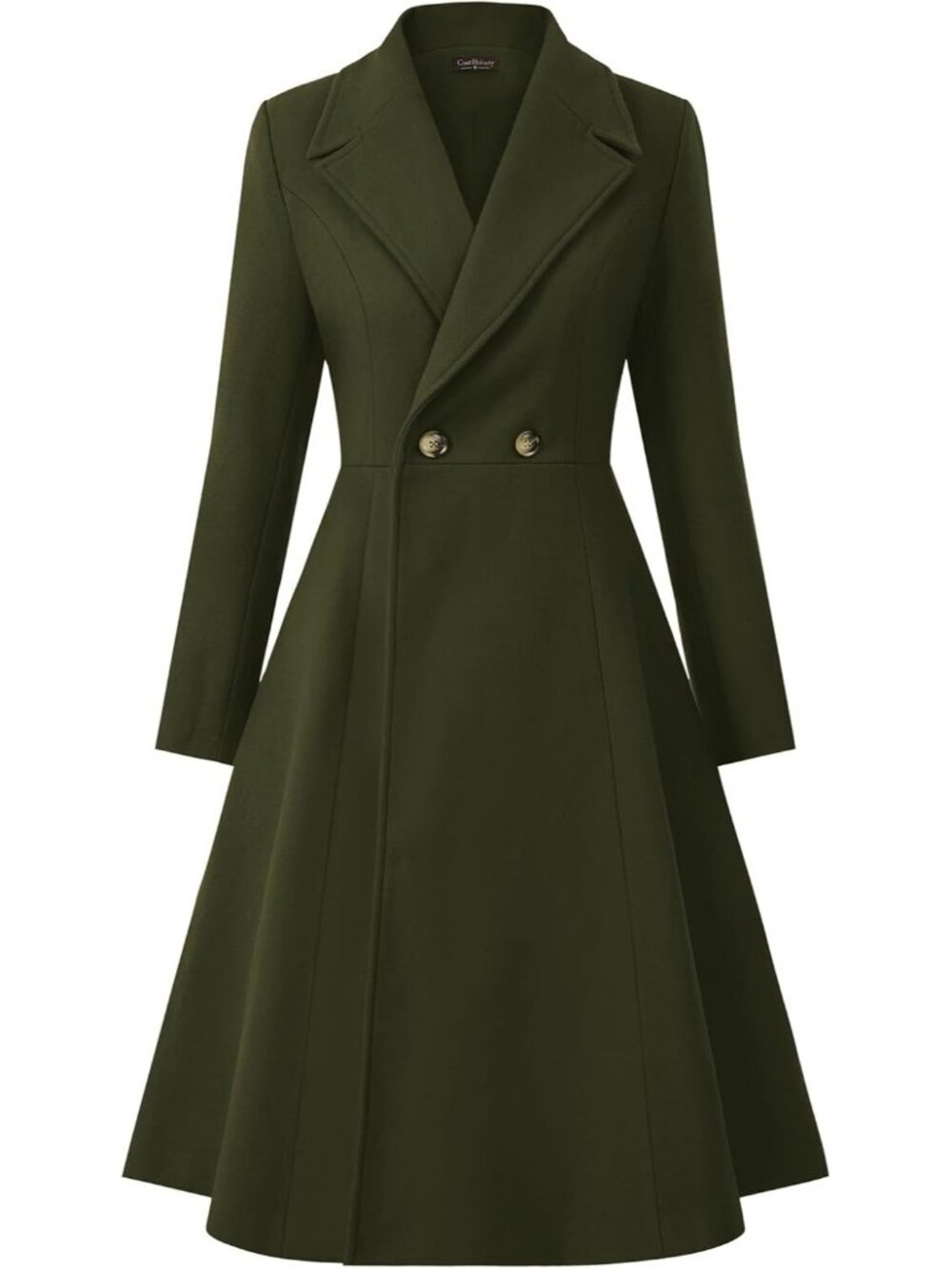 Women's Dark Green Double Breasted A Line Long Dress With Pockets Trench Coat
